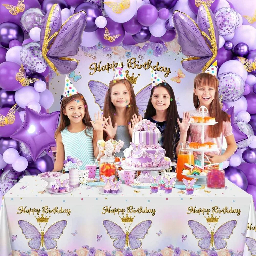 Purple Butterfly Birthday Decoration set for Girl's Birthday